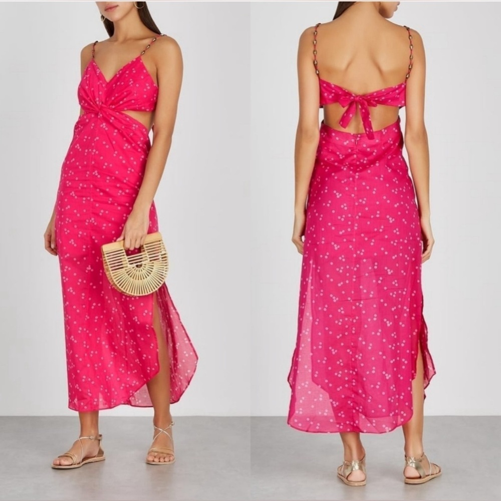 Women’s Fuchsia Midi Dress with Knot Front and Cutout